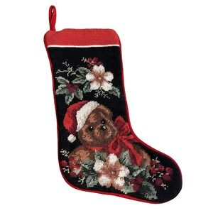 Vintage Christmas Stocking Imperial Elegance Needlepoint Victorian Bear Flowers